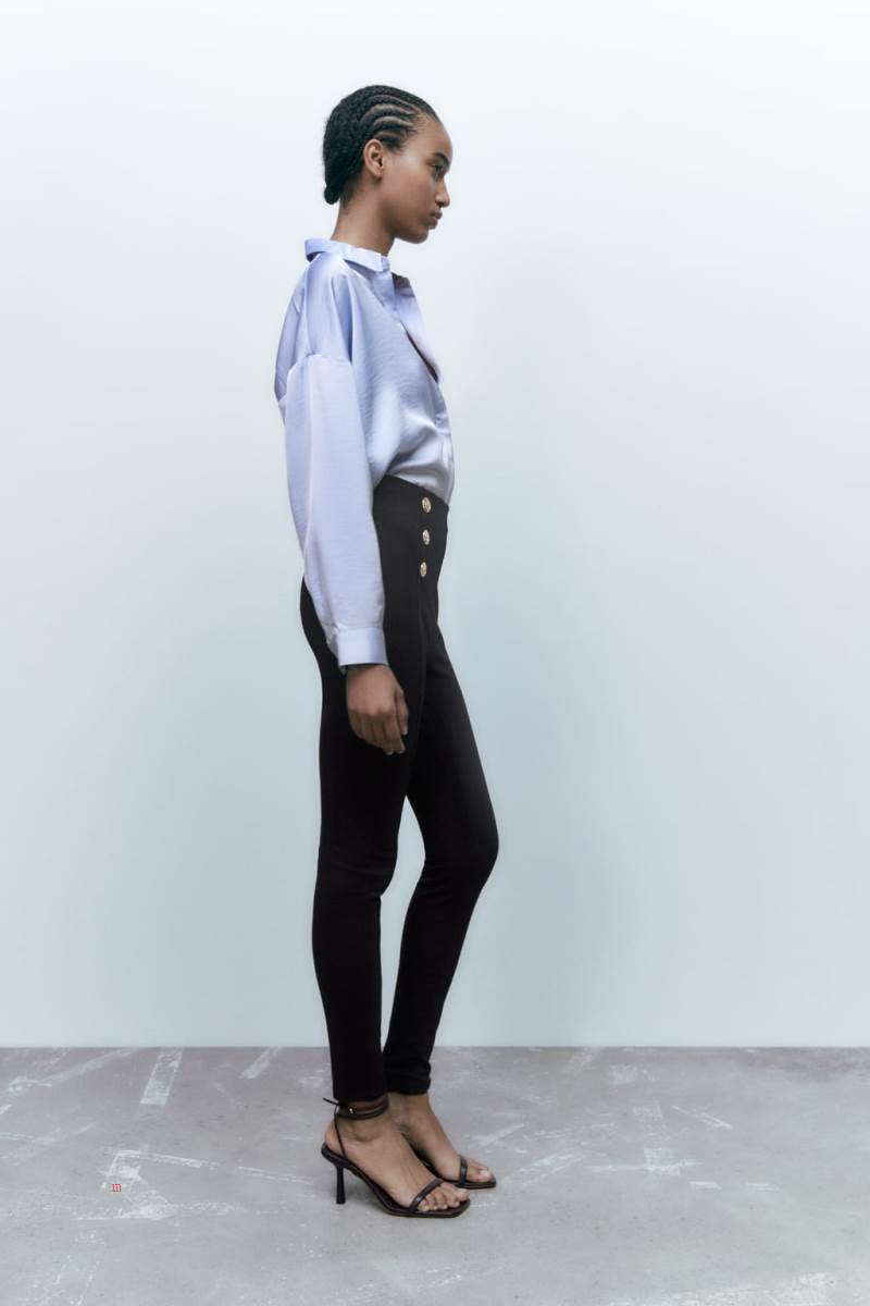 ZARA LEGGINGS WITH GOLD BUTTONS Leggings Dam Svarta | ZRXND-8439