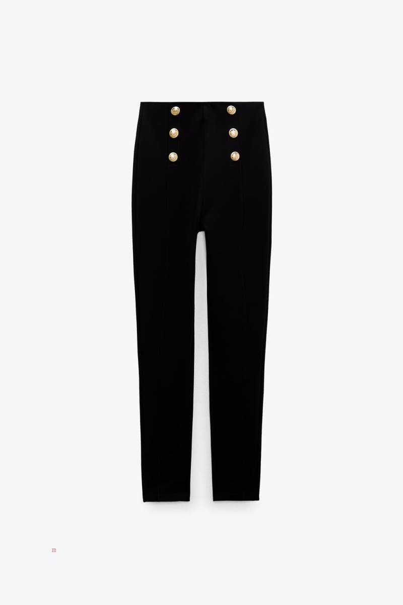 ZARA LEGGINGS WITH GOLD BUTTONS Leggings Dam Svarta | ZRXND-8439