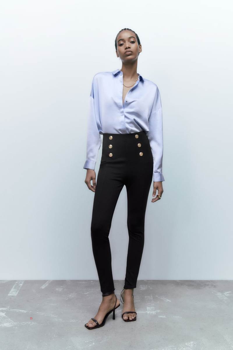 ZARA LEGGINGS WITH GOLD BUTTONS Leggings Dam Svarta | ZRXND-8439