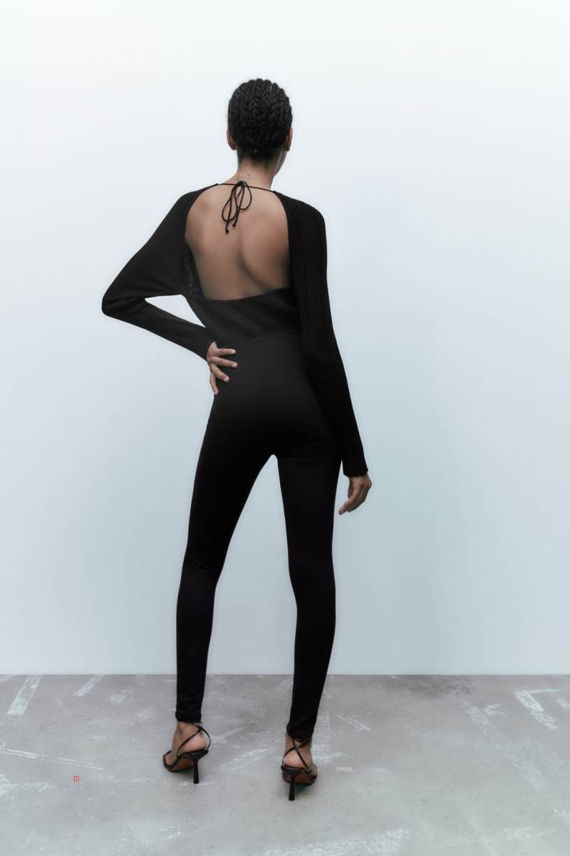 ZARA LEGGINGS WITH GOLD BUTTON Leggings Dam Svarta | GNBCI-0146
