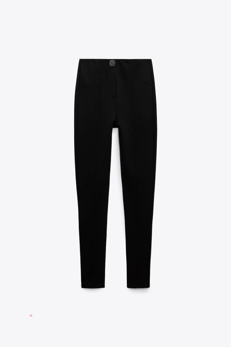 ZARA LEGGINGS WITH GOLD BUTTON Leggings Dam Svarta | GNBCI-0146