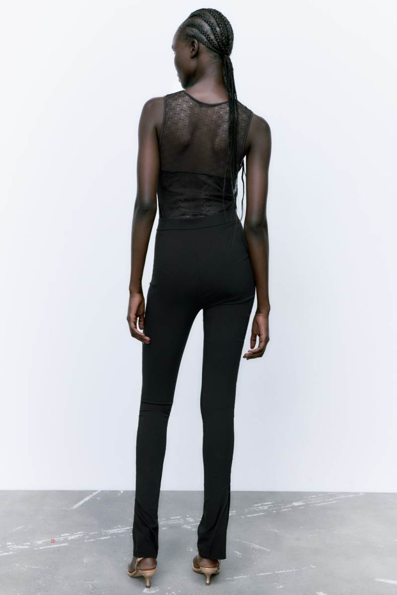 ZARA LEGGINGS WITH ZIP HEMS Leggings Dam Svarta | KPJDB-6823