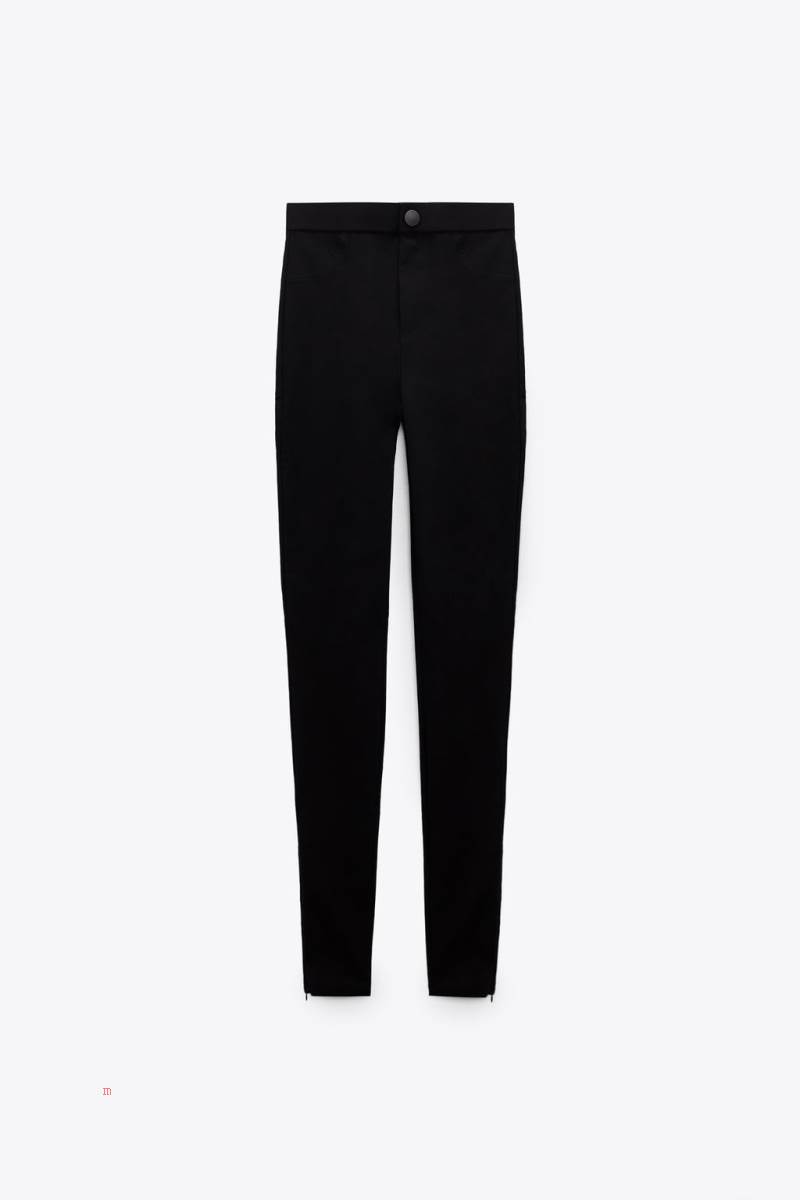 ZARA LEGGINGS WITH ZIP HEMS Leggings Dam Svarta | KPJDB-6823
