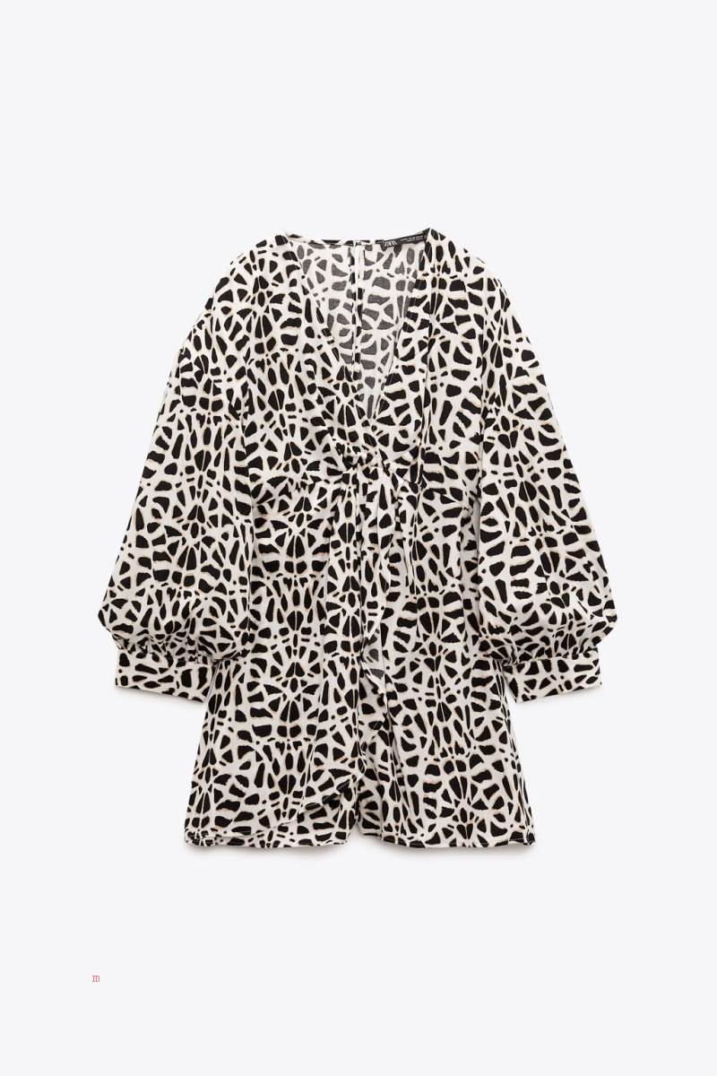 ZARA LEOPARD PRINT Jumpsuit Dam Svarta Vita | UQCTK-8572