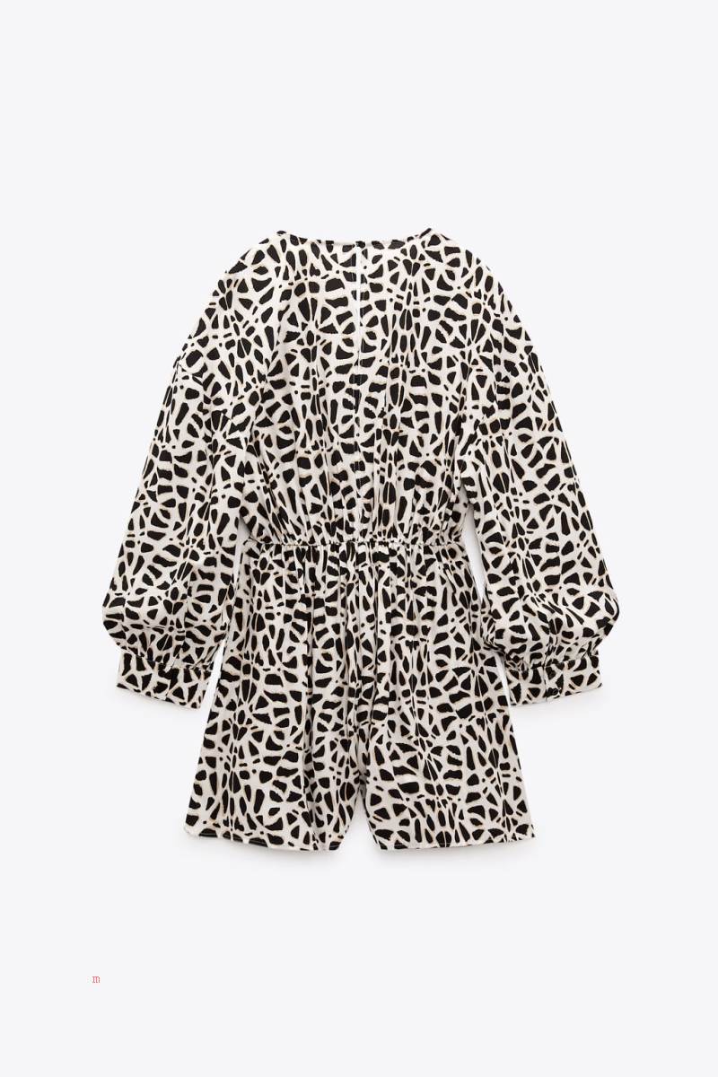ZARA LEOPARD PRINT Jumpsuit Dam Svarta Vita | UQCTK-8572