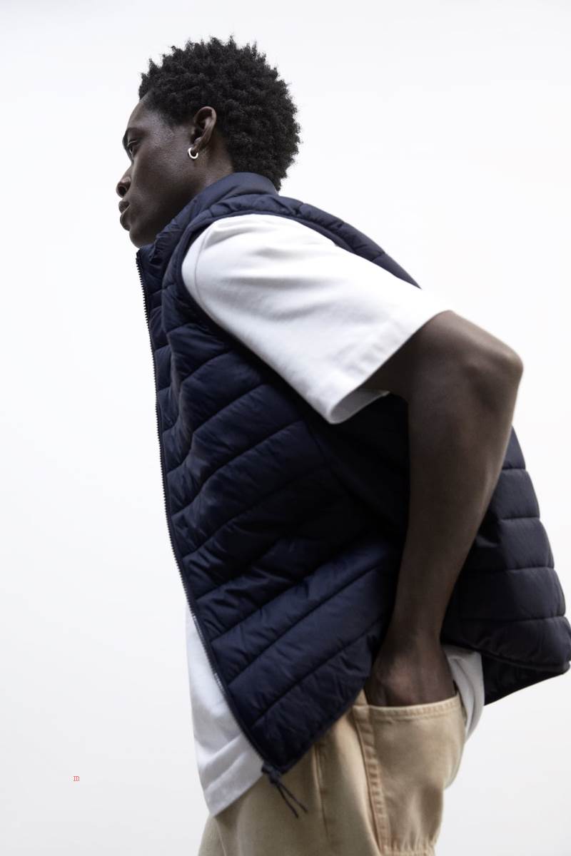ZARA LIGHTWEIGHT PUFFER Kostym Gilet Herr Marinblå Blå | OGPAV-9605