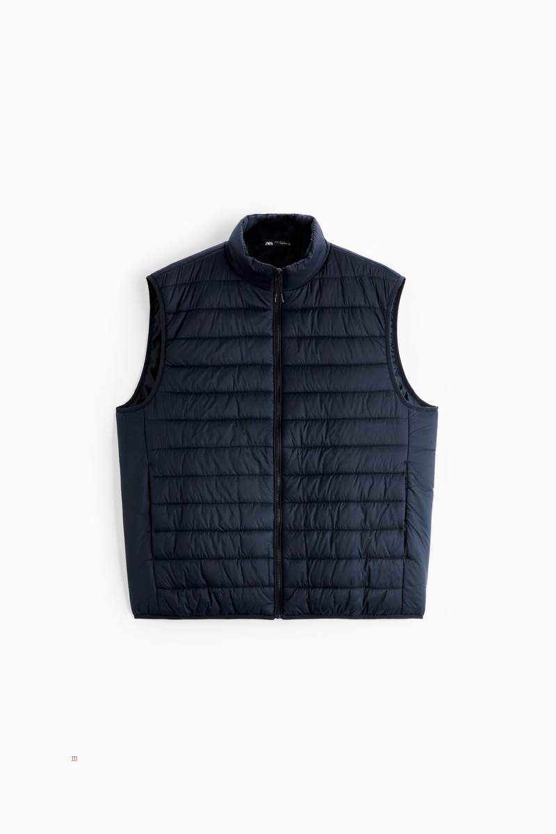 ZARA LIGHTWEIGHT PUFFER Kostym Gilet Herr Marinblå Blå | OGPAV-9605