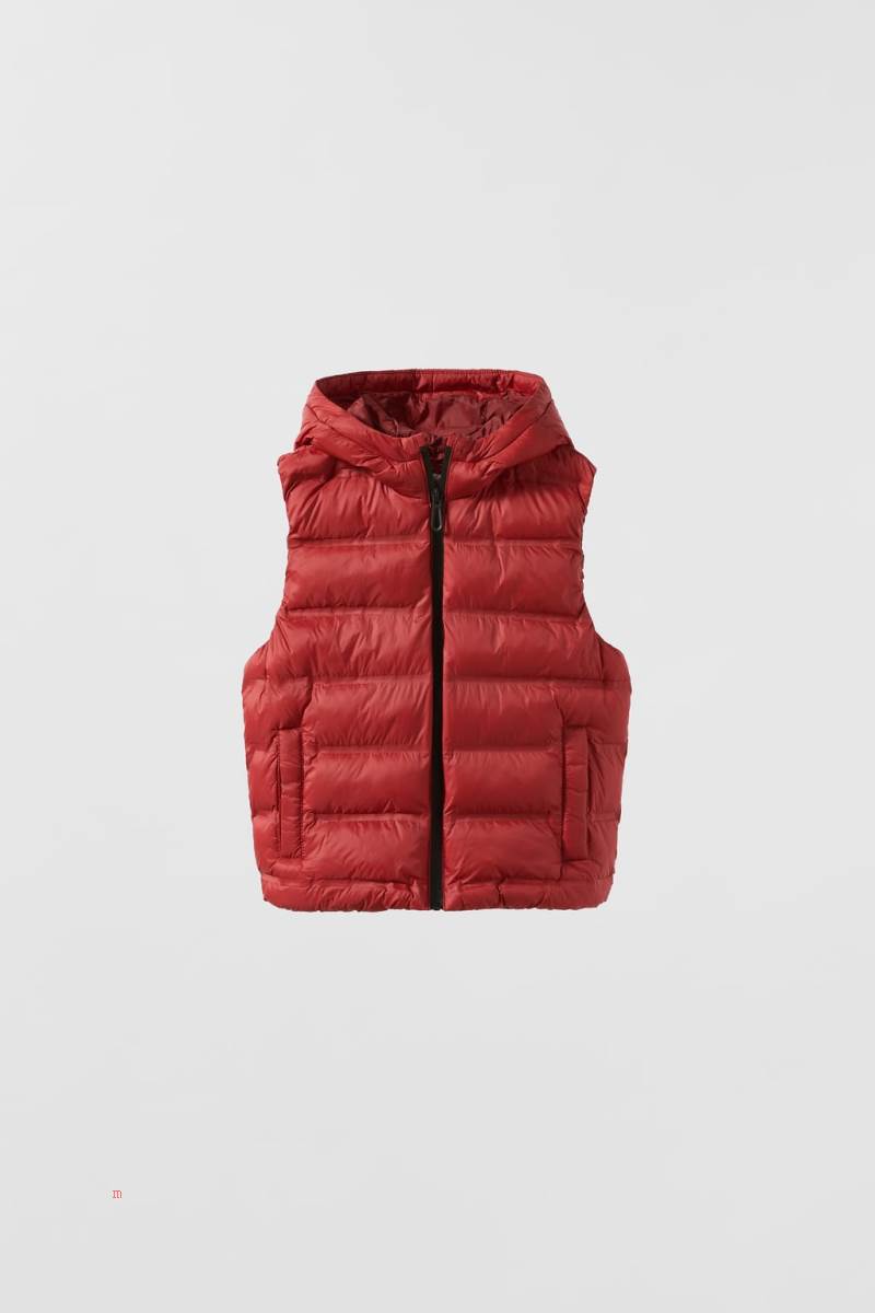 ZARA LIGHTWEIGHT THERMO-SEALED PUFFER Kostym Gilet Pojke Röda | CIMKN-0536