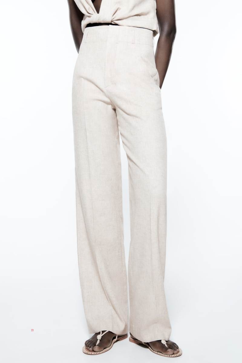 ZARA LINEN BLEND Byxor Dam Ljusbruna | IVEPM-2043