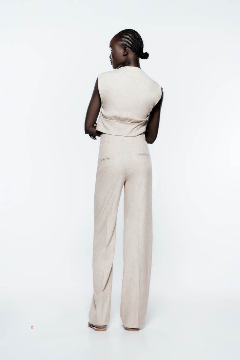 ZARA LINEN BLEND Byxor Dam Ljusbruna | IVEPM-2043