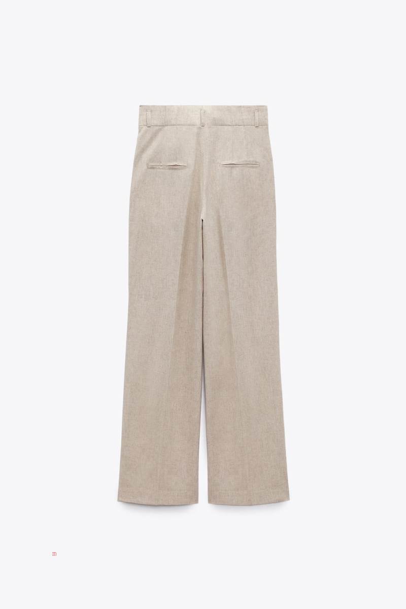 ZARA LINEN BLEND Byxor Dam Ljusbruna | IVEPM-2043