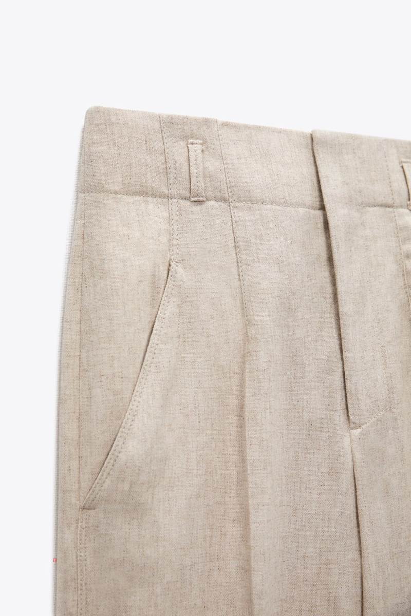 ZARA LINEN BLEND Byxor Dam Ljusbruna | IVEPM-2043