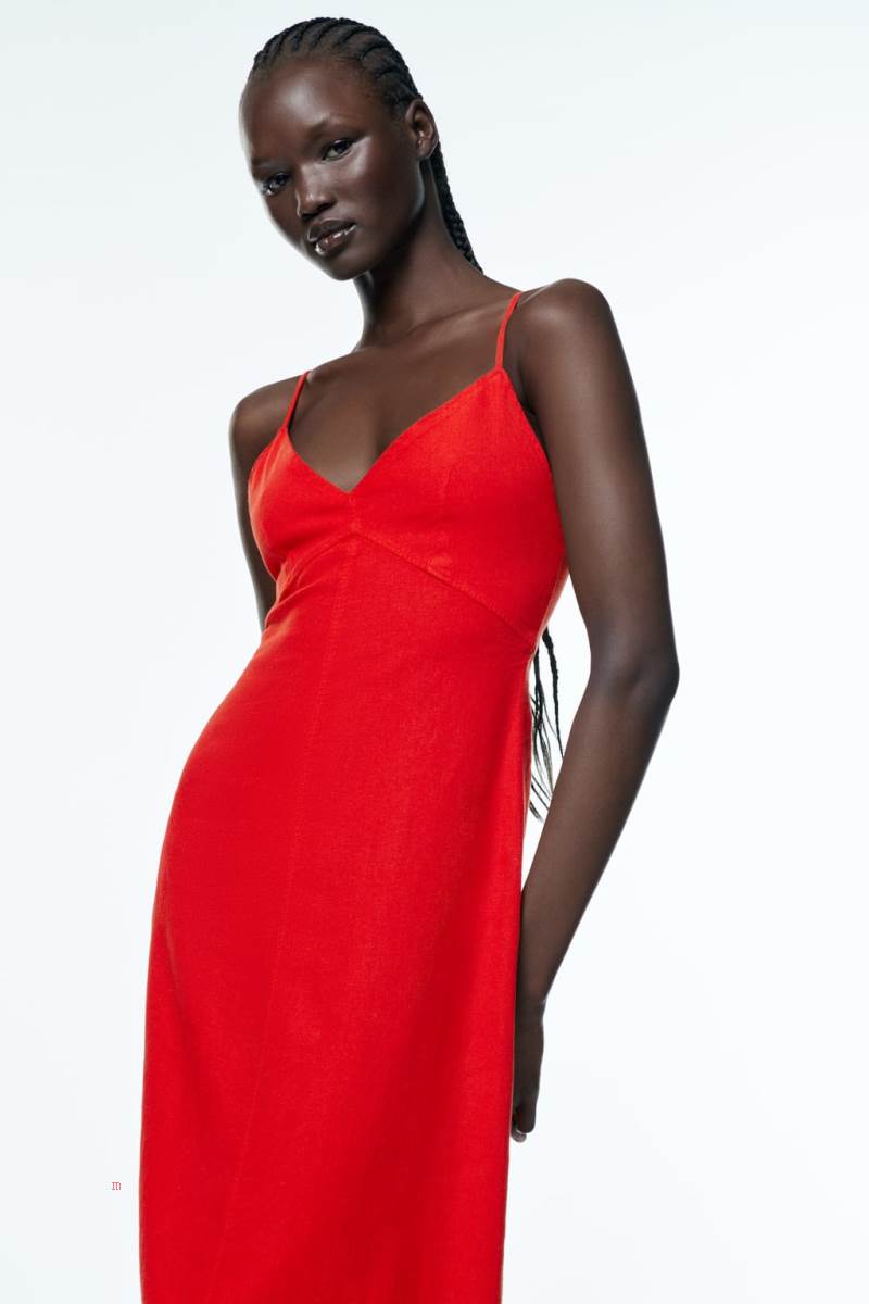 ZARA LINEN BLEND CAMISOLE Klänning Dam Röda Orange | CGMPJ-3198