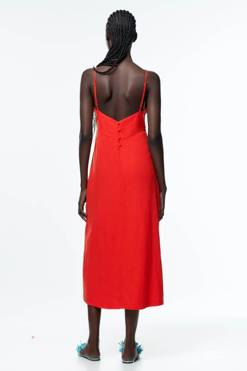 ZARA LINEN BLEND CAMISOLE Klänning Dam Röda Orange | CGMPJ-3198