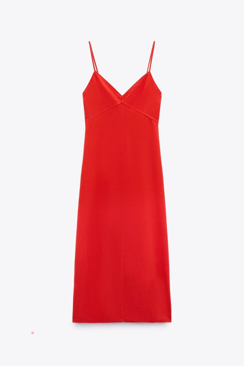 ZARA LINEN BLEND CAMISOLE Klänning Dam Röda Orange | CGMPJ-3198