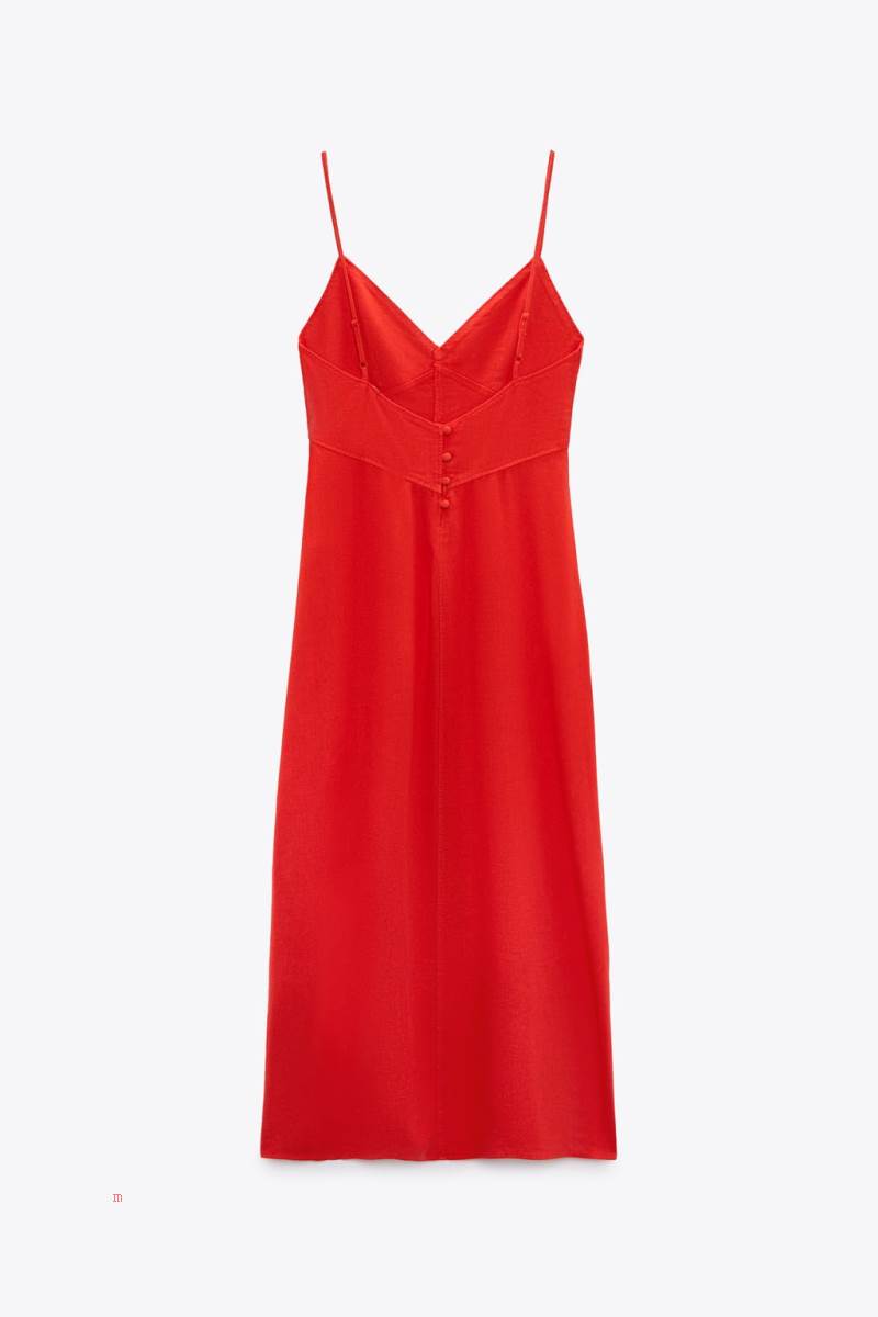 ZARA LINEN BLEND CAMISOLE Klänning Dam Röda Orange | CGMPJ-3198