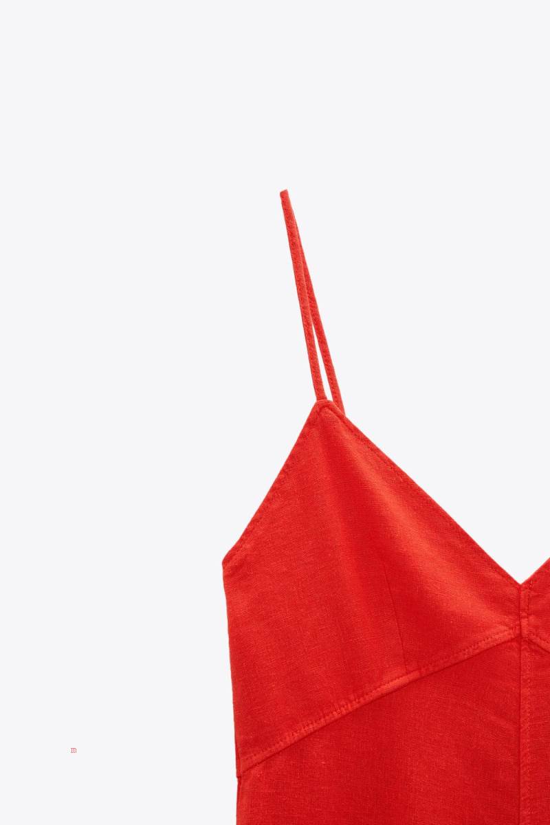 ZARA LINEN BLEND CAMISOLE Klänning Dam Röda Orange | CGMPJ-3198