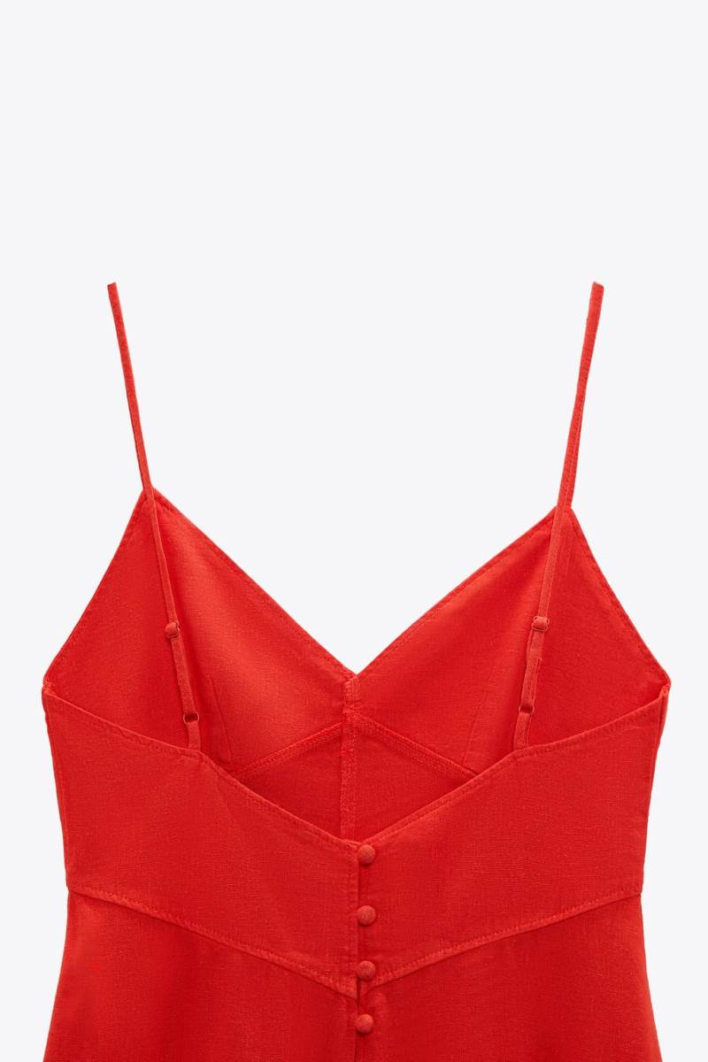 ZARA LINEN BLEND CAMISOLE Klänning Dam Röda Orange | CGMPJ-3198