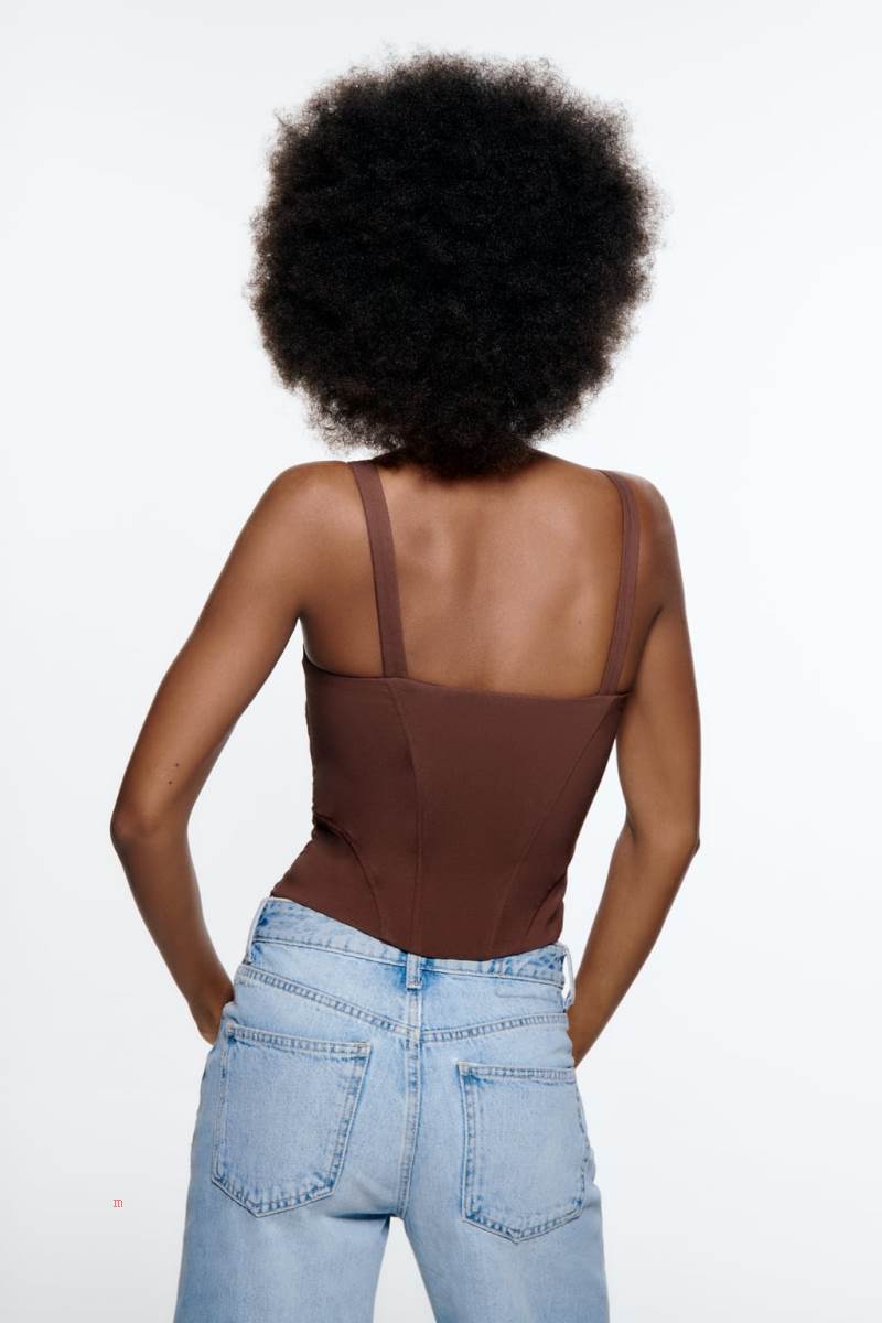 ZARA LINEN BLEND CORSETRY-INSPIRED TOP Korsett Dam Choklad Bruna | NDLCF-3802