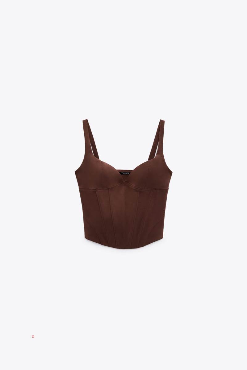 ZARA LINEN BLEND CORSETRY-INSPIRED TOP Korsett Dam Choklad Bruna | NDLCF-3802