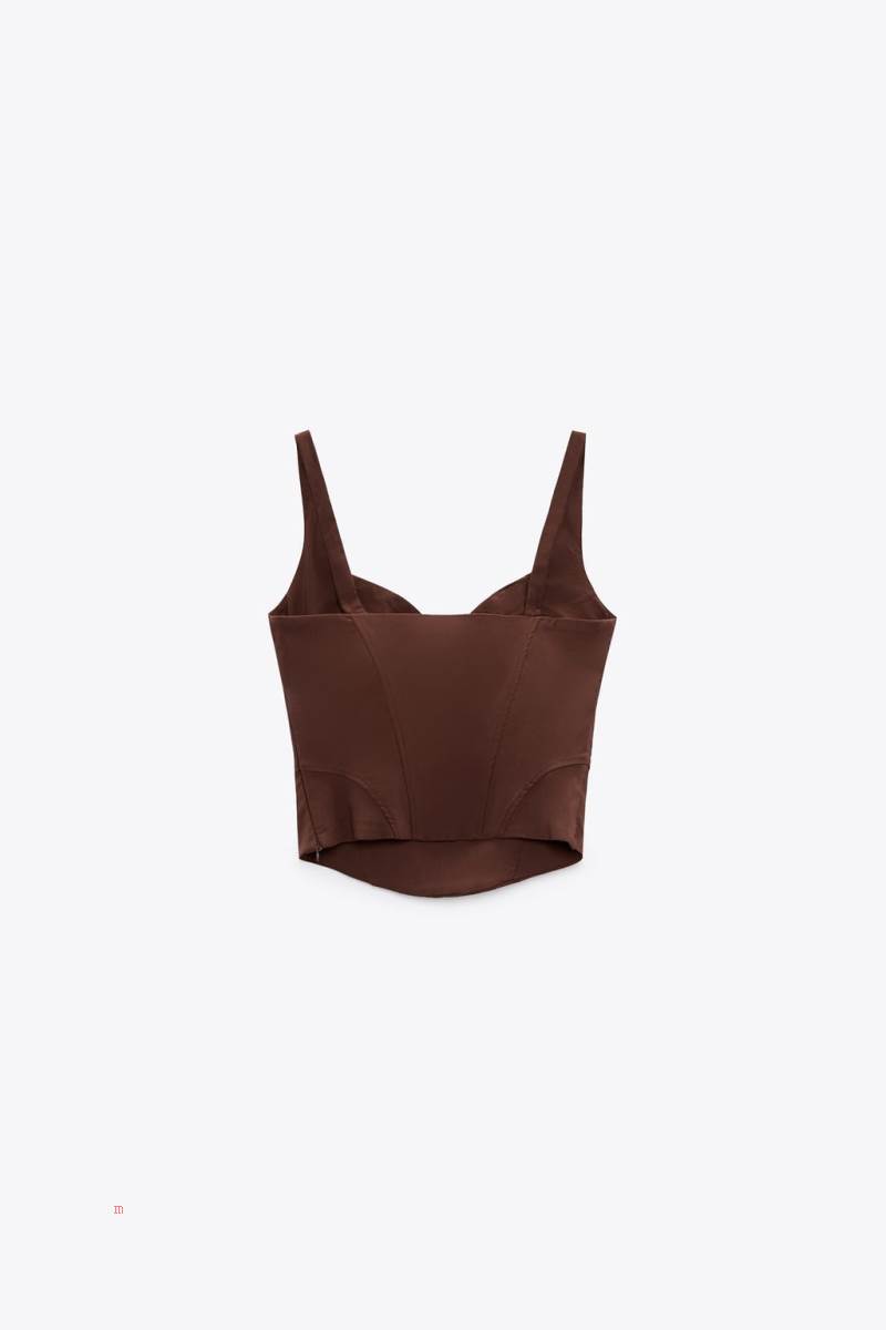 ZARA LINEN BLEND CORSETRY-INSPIRED TOP Korsett Dam Choklad Bruna | NDLCF-3802