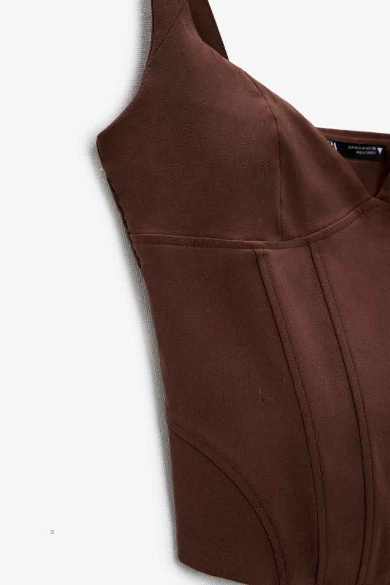 ZARA LINEN BLEND CORSETRY-INSPIRED TOP Korsett Dam Choklad Bruna | NDLCF-3802