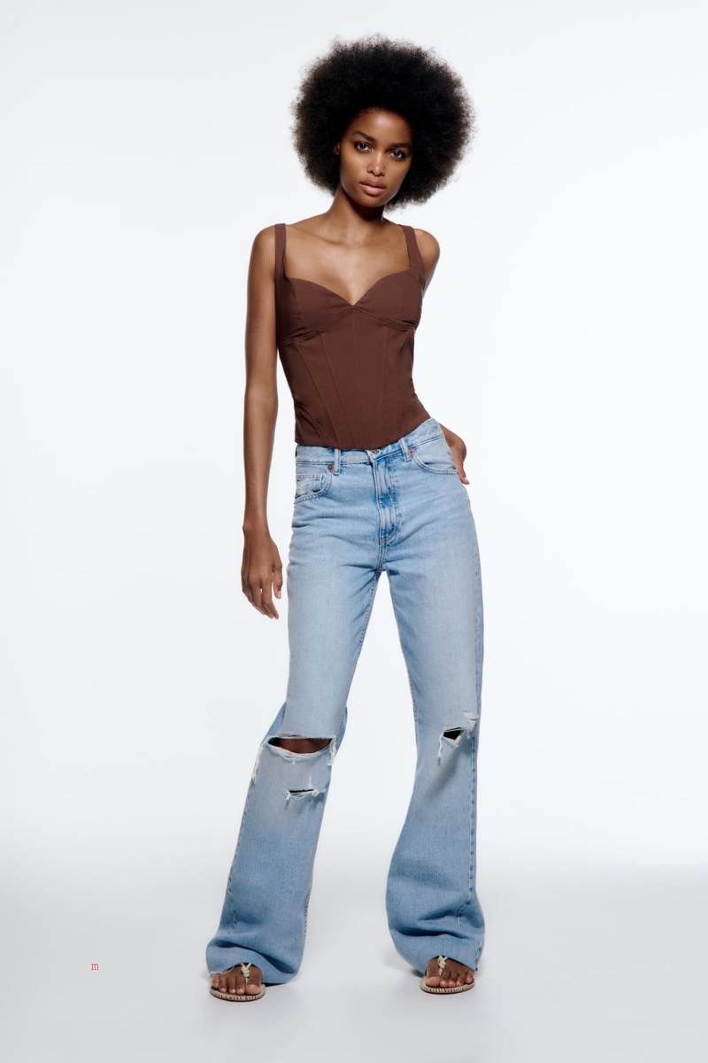 ZARA LINEN BLEND CORSETRY-INSPIRED TOP Korsett Dam Choklad Bruna | NDLCF-3802