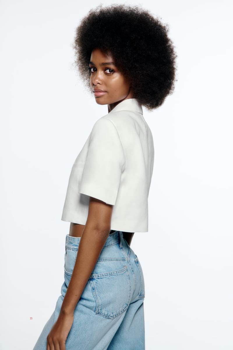 ZARA LINEN BLEND CROPPED Blazers Dam Vita | QEUGR-8925