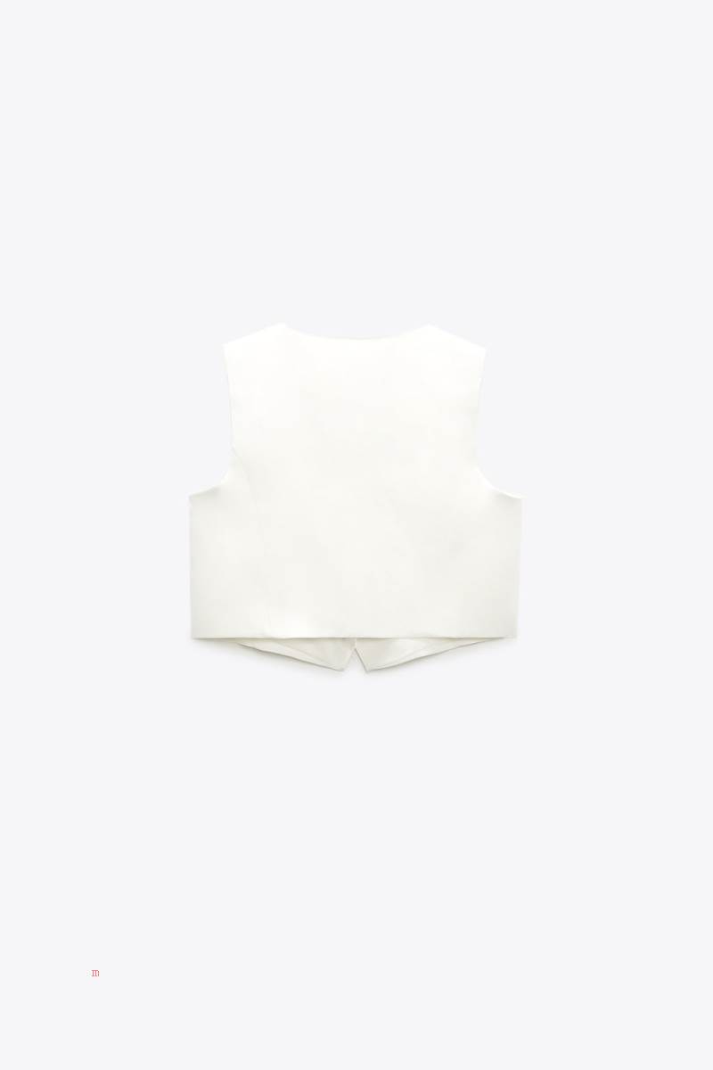 ZARA LINEN BLEND CROPPED Kostym Väst Dam Vita | HDXGF-4729
