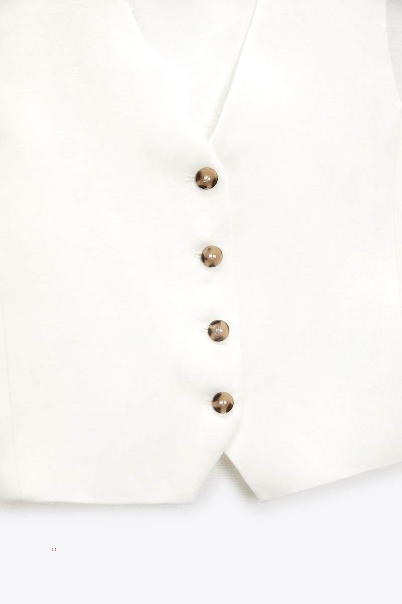 ZARA LINEN BLEND CROPPED Kostym Väst Dam Vita | HDXGF-4729