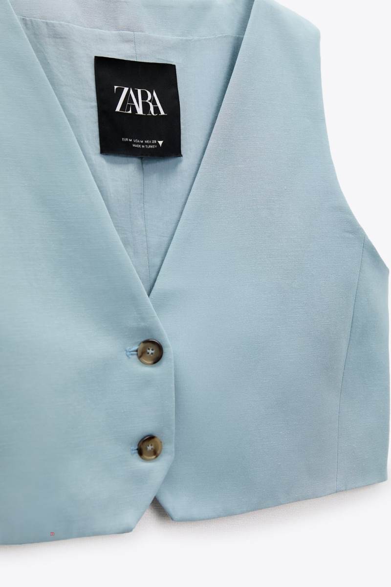 ZARA LINEN BLEND CROPPED Kostym Väst Dam Blå | NSELT-2167
