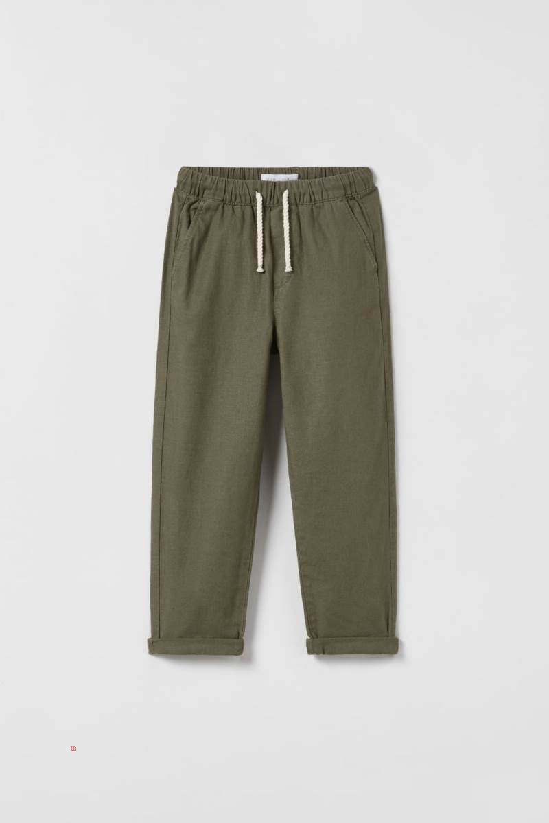 ZARA LINEN-BLEND DRAWSTRING Byxor Pojke Mörkkhaki | QYVMX-3721