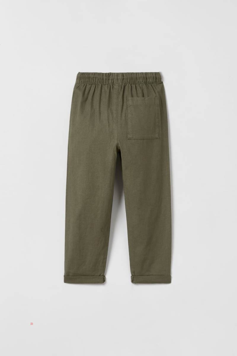 ZARA LINEN-BLEND DRAWSTRING Byxor Pojke Mörkkhaki | QYVMX-3721