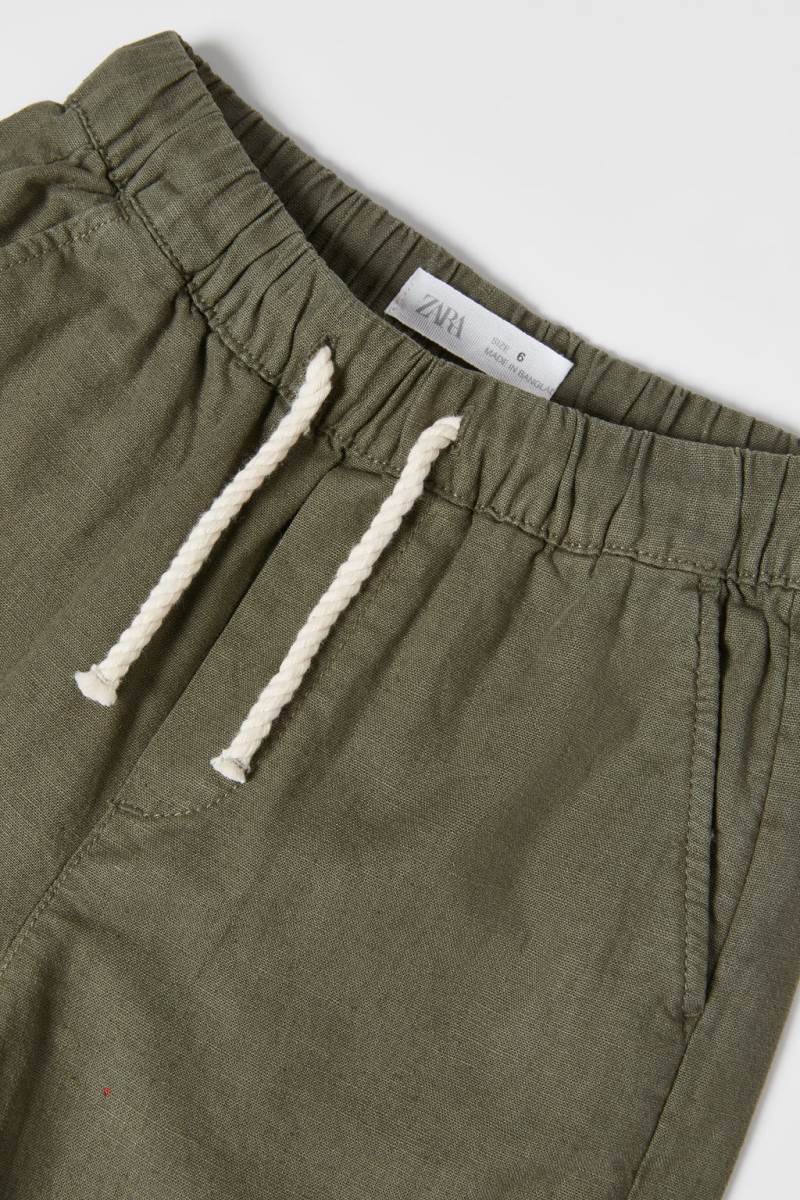 ZARA LINEN-BLEND DRAWSTRING Byxor Pojke Mörkkhaki | QYVMX-3721