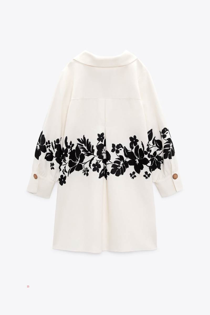 ZARA LINEN BLEND FLORAL PRINT Klänning Dam Svarta | BZOFE-2943