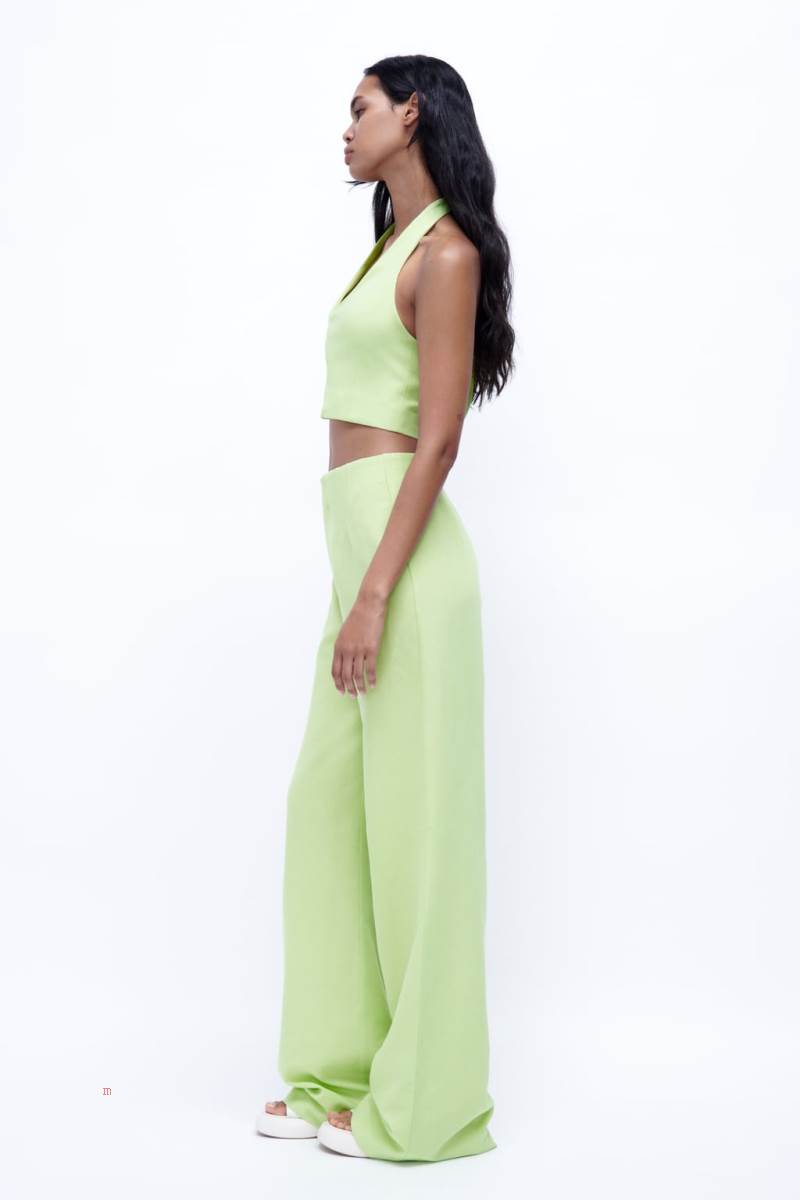 ZARA LINEN BLEND HALTERNECK Kostym Väst Dam Ljusgröna | YJFOT-5394