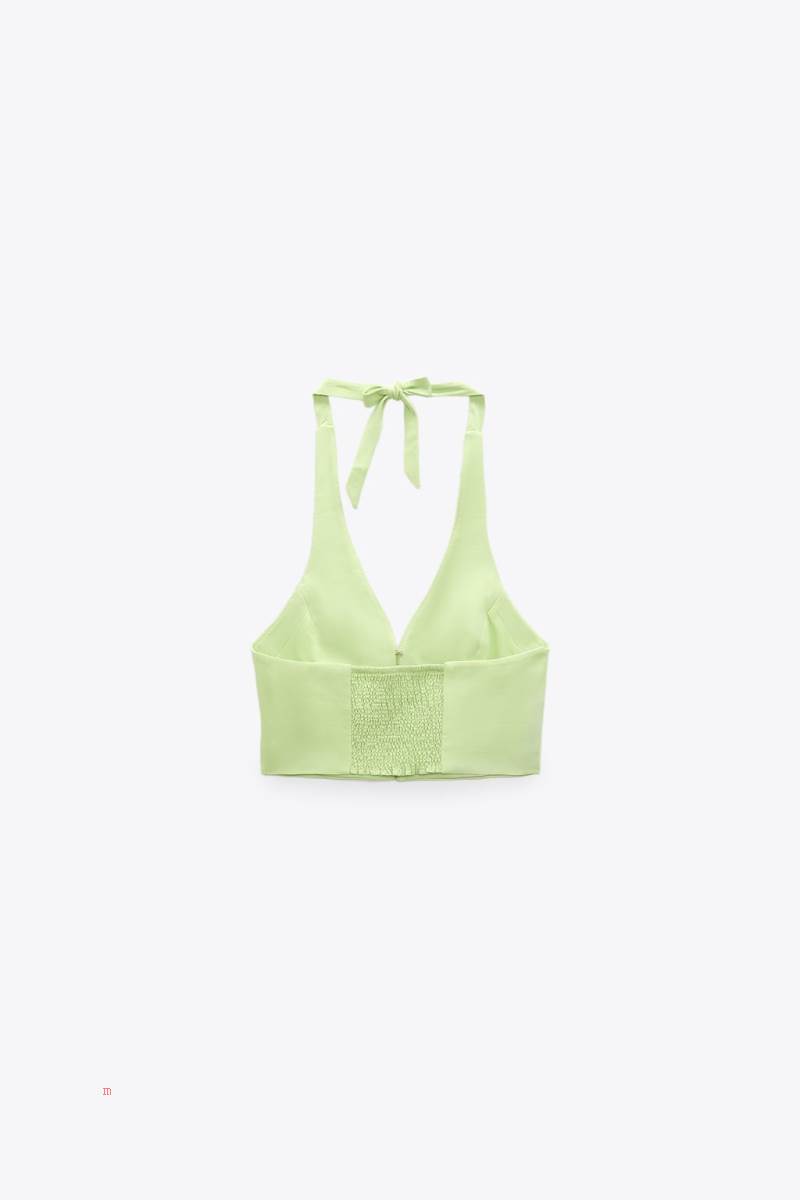 ZARA LINEN BLEND HALTERNECK Kostym Väst Dam Ljusgröna | YJFOT-5394