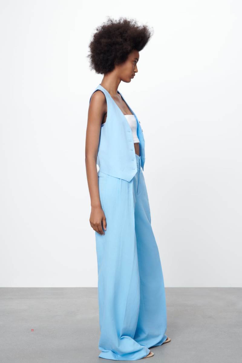 ZARA LINEN BLEND Kostym Väst Dam Blå | TPKFQ-1569