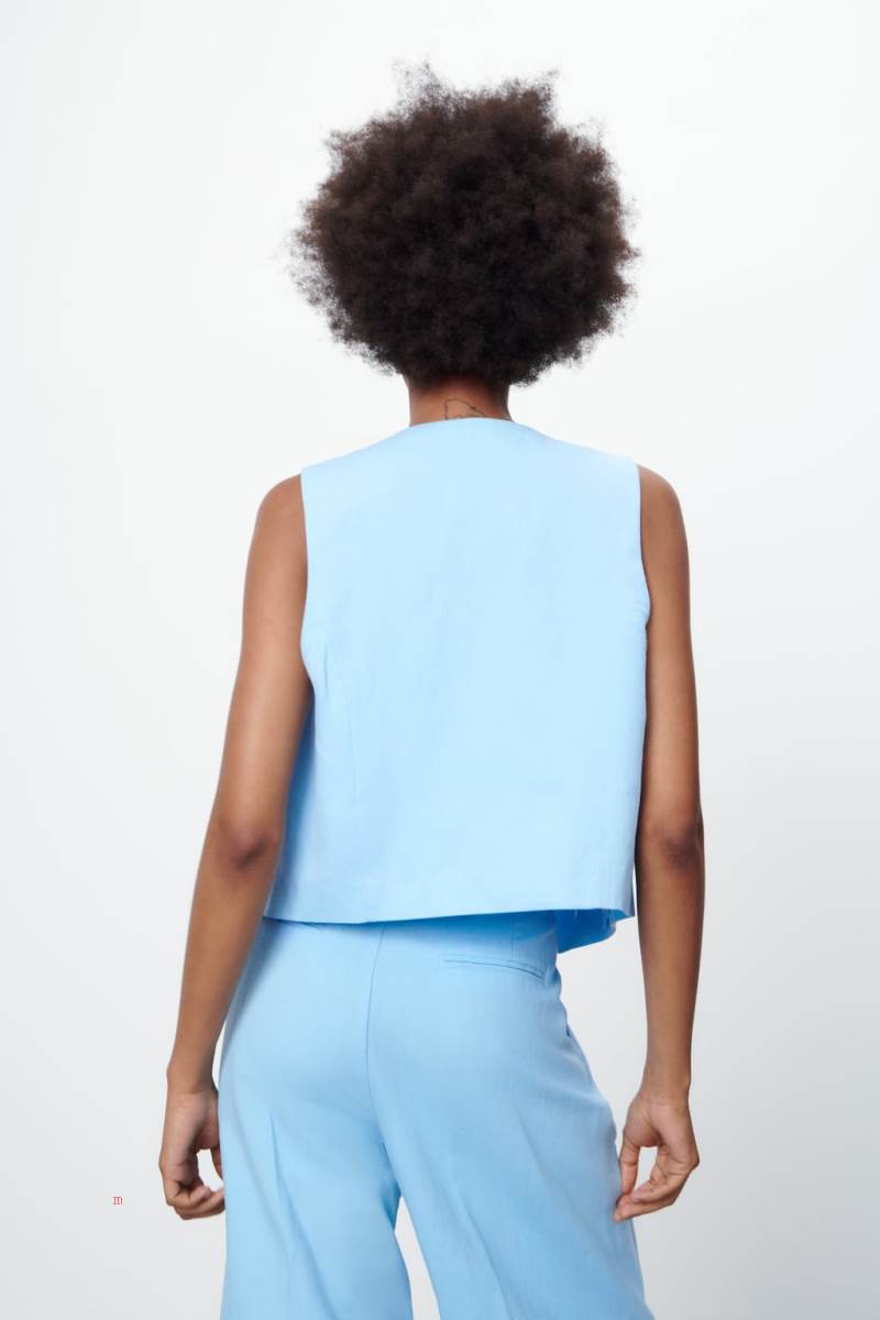 ZARA LINEN BLEND Kostym Väst Dam Blå | TPKFQ-1569