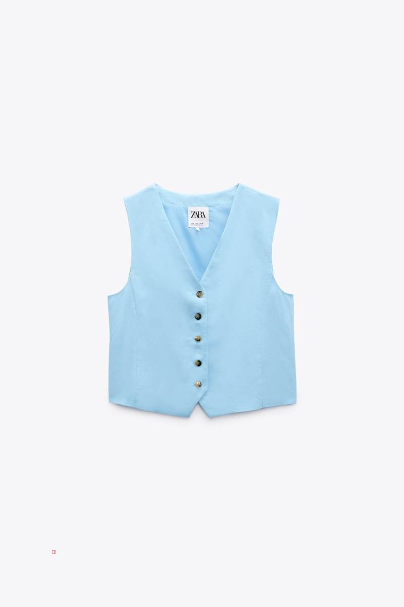 ZARA LINEN BLEND Kostym Väst Dam Blå | TPKFQ-1569