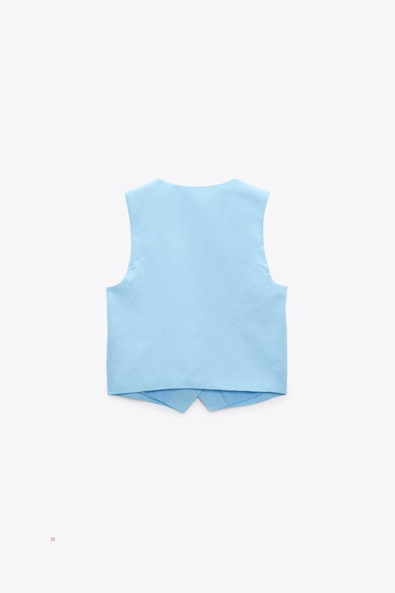 ZARA LINEN BLEND Kostym Väst Dam Blå | TPKFQ-1569