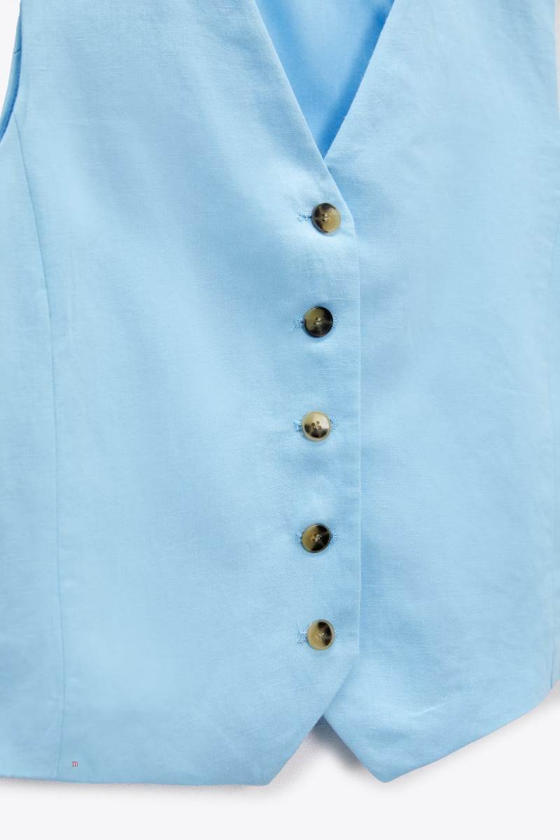 ZARA LINEN BLEND Kostym Väst Dam Blå | TPKFQ-1569
