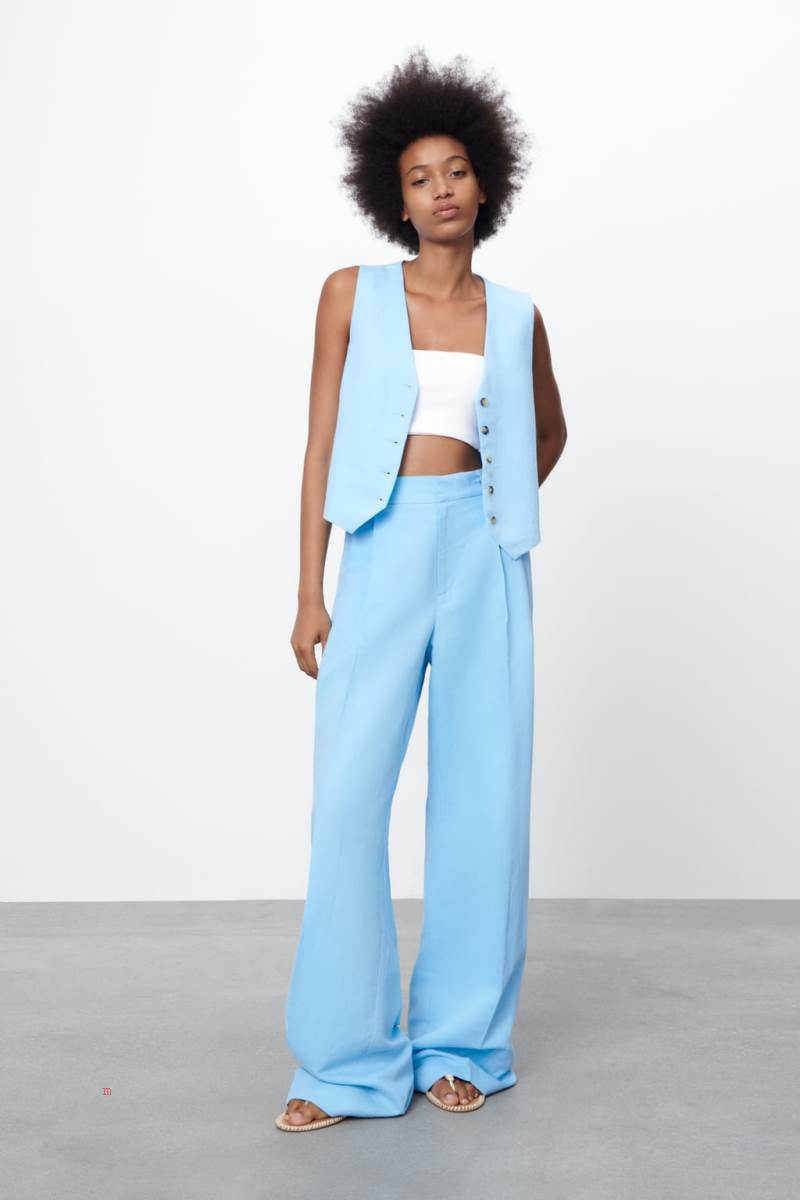 ZARA LINEN BLEND Kostym Väst Dam Blå | TPKFQ-1569
