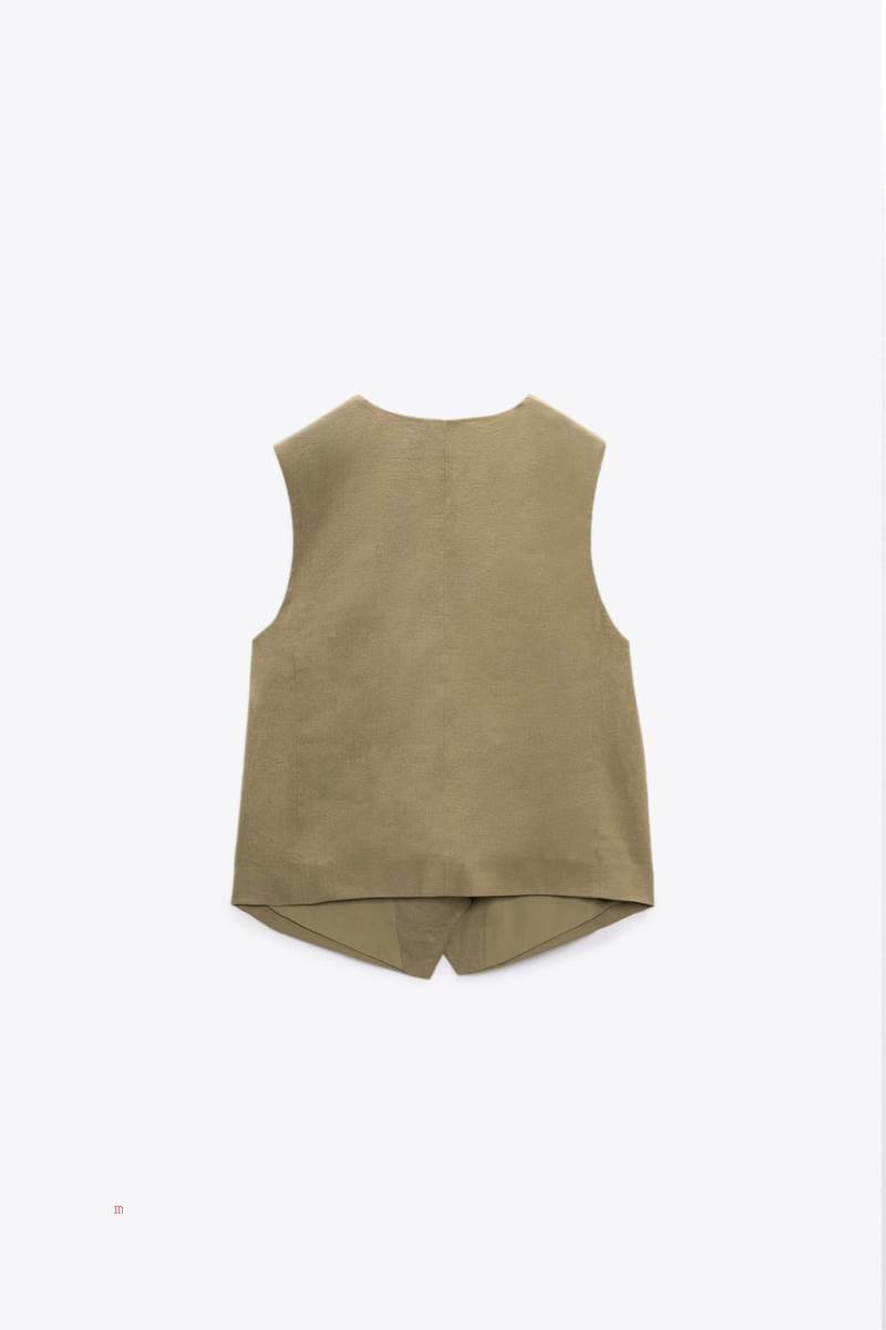ZARA LINEN BLEND Kostym Väst Dam Khaki | ZMVFW-0619