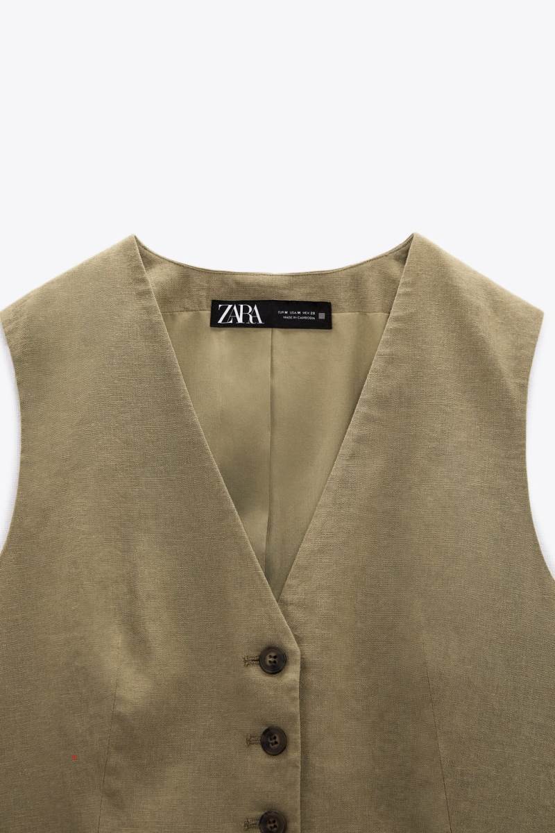 ZARA LINEN BLEND Kostym Väst Dam Khaki | ZMVFW-0619