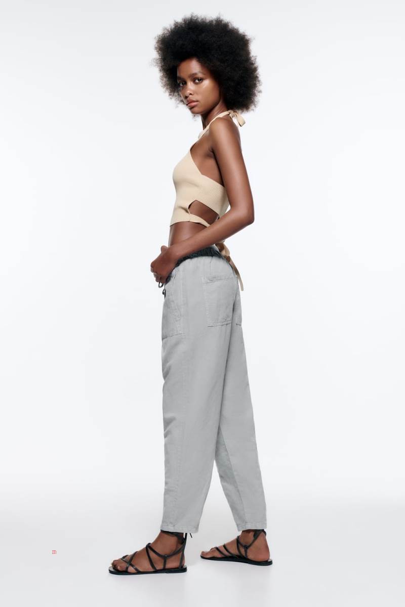 ZARA LINEN BLEND Mjukisbyxor Dam Blå | MZJHC-5876