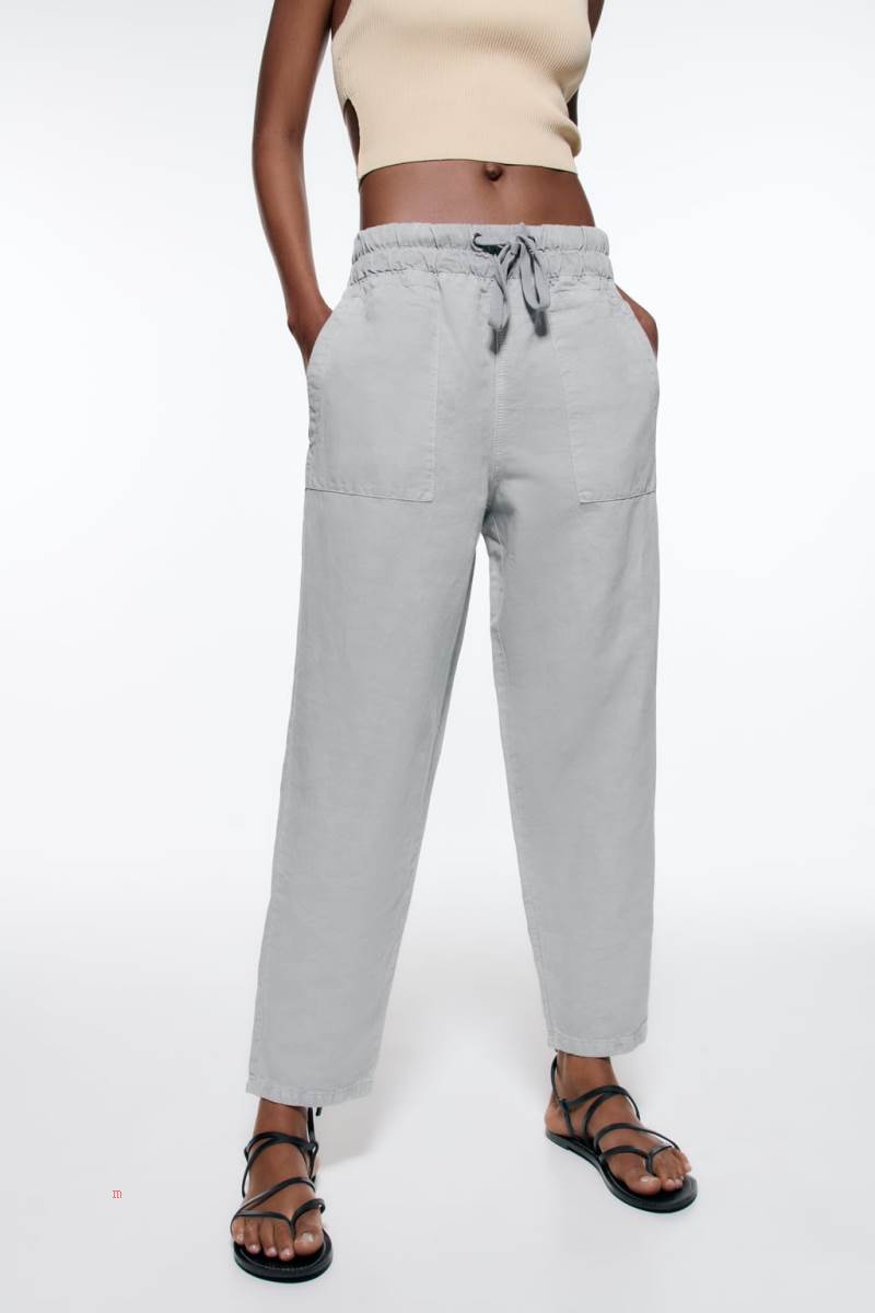 ZARA LINEN BLEND Mjukisbyxor Dam Blå | MZJHC-5876