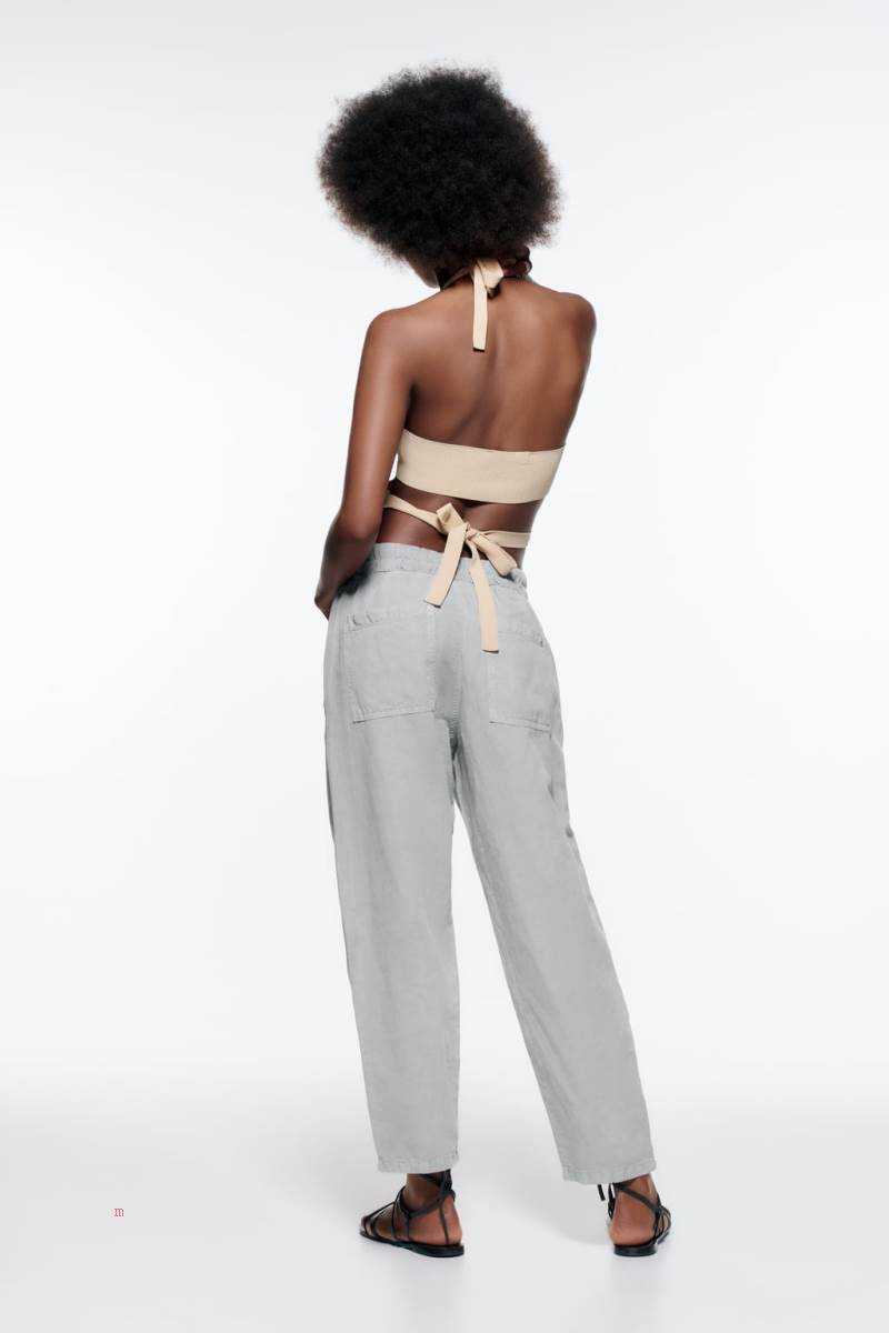 ZARA LINEN BLEND Mjukisbyxor Dam Blå | MZJHC-5876