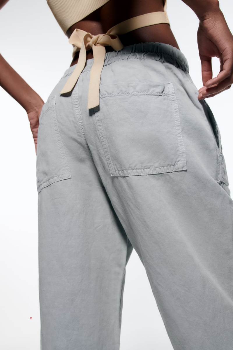 ZARA LINEN BLEND Mjukisbyxor Dam Blå | MZJHC-5876