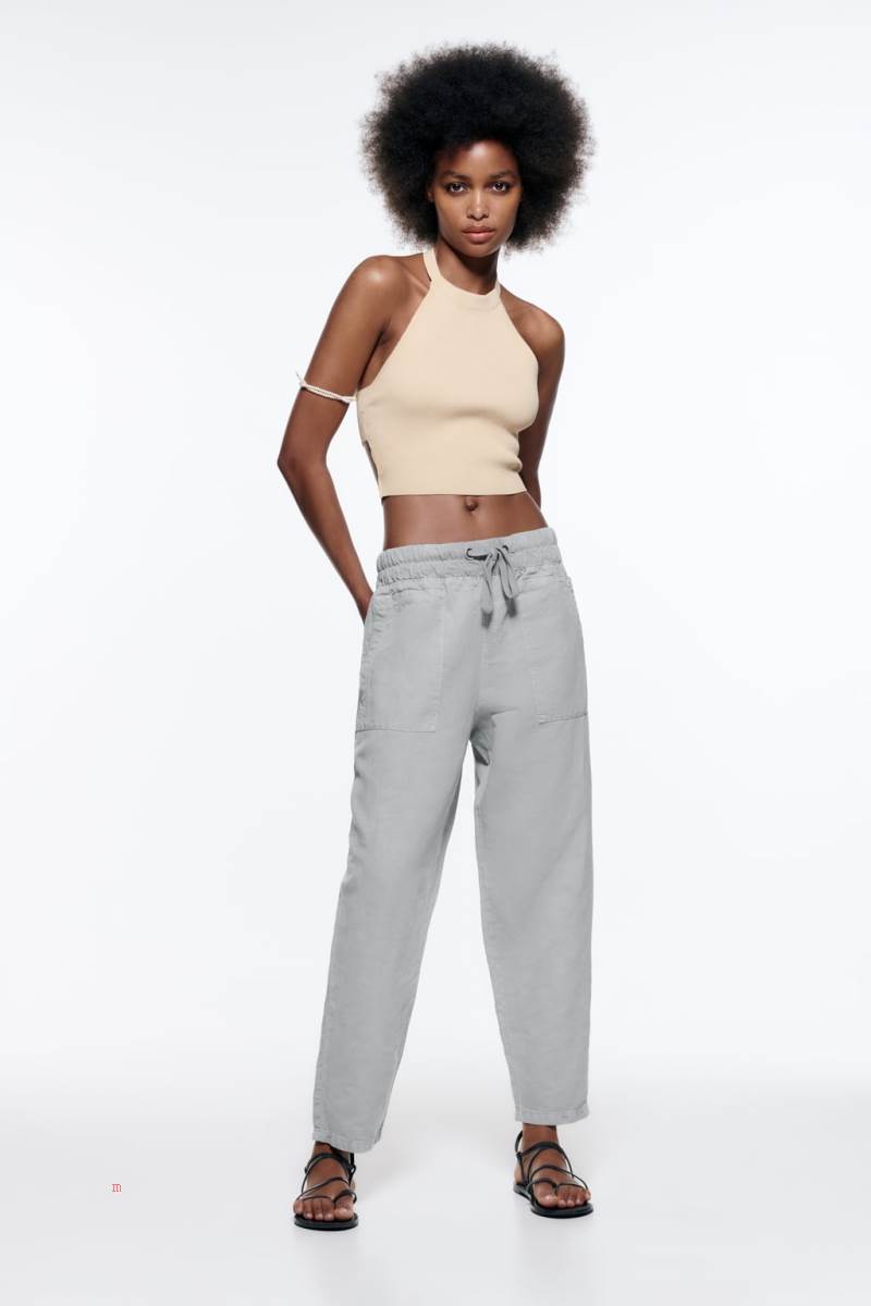 ZARA LINEN BLEND Mjukisbyxor Dam Blå | MZJHC-5876